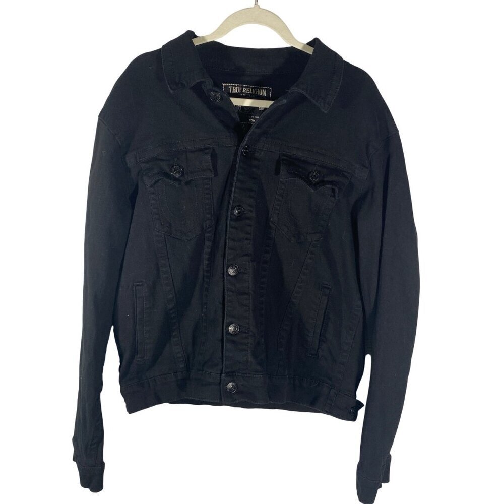 True Religion Men's Stretch Denim Trucker Jacket black size XL stretch denim - Picture 3 of 12